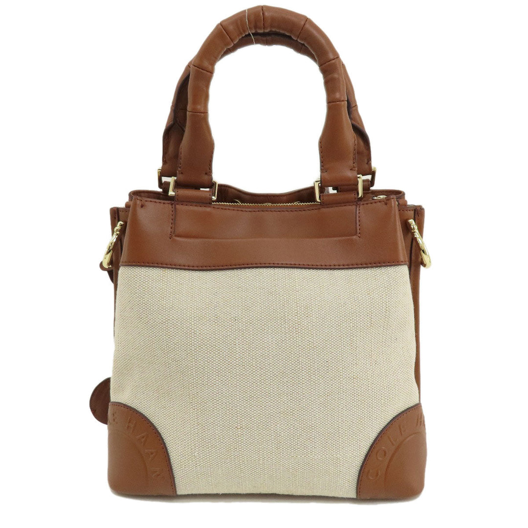 COLE HAAN Handbag Canvas, Leather Brown 2WAY Women Used Authentic