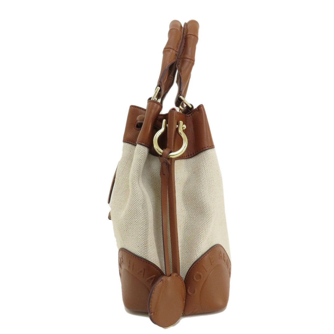 COLE HAAN Handbag Canvas, Leather Brown 2WAY Women Used Authentic