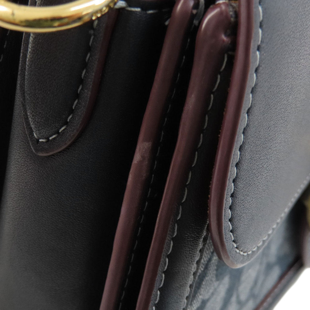 COACH Shoulder Bag CH137 Canvas, Leather Navy Signature Women Used Authentic