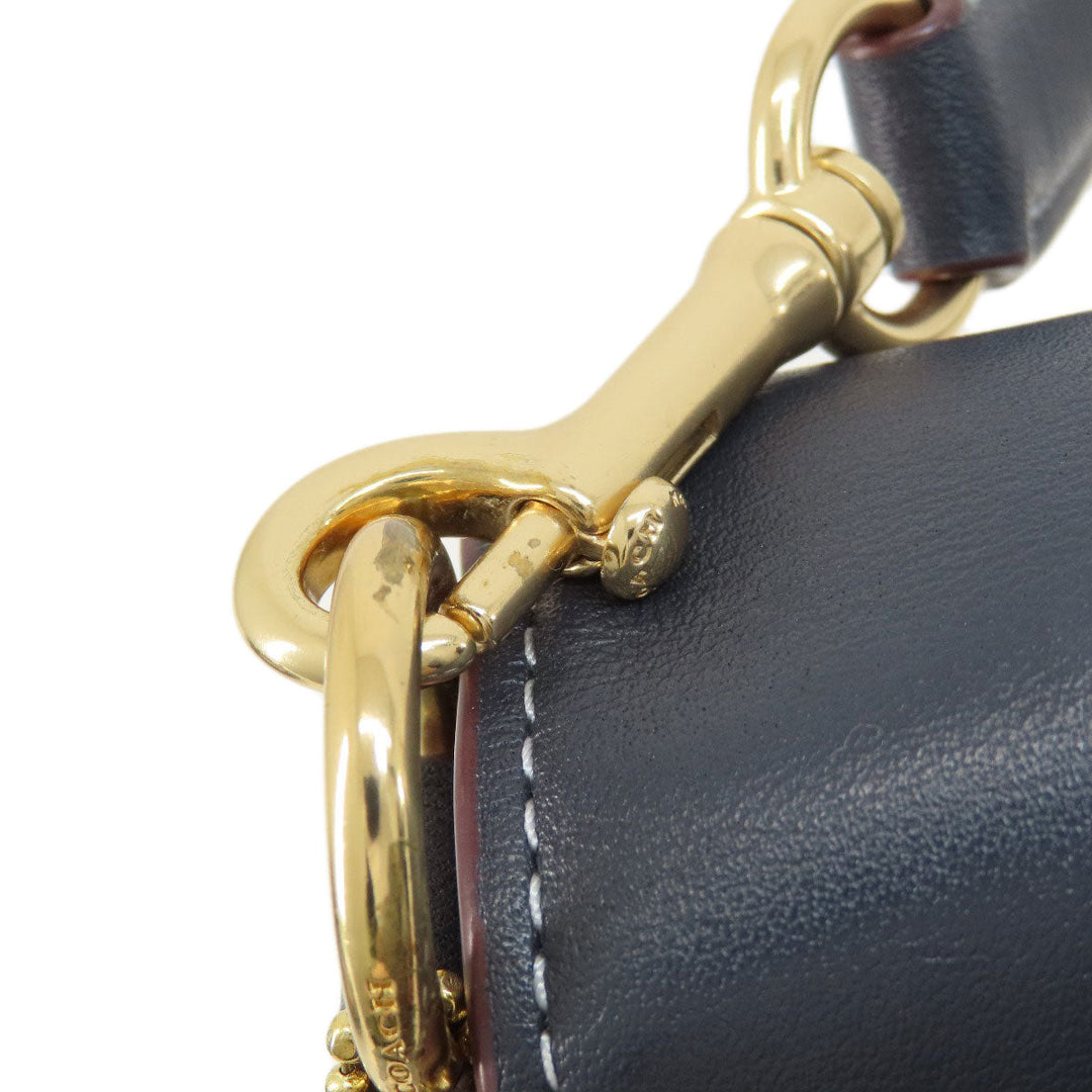 COACH Shoulder Bag CH137 Canvas, Leather Navy Signature Women Used Authentic