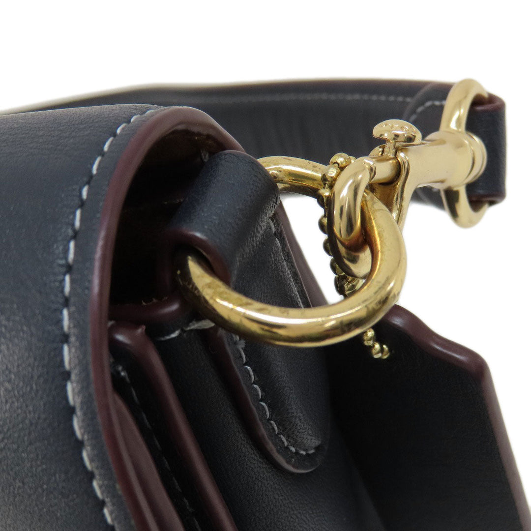 COACH Shoulder Bag CH137 Canvas, Leather Navy Signature Women Used Authentic