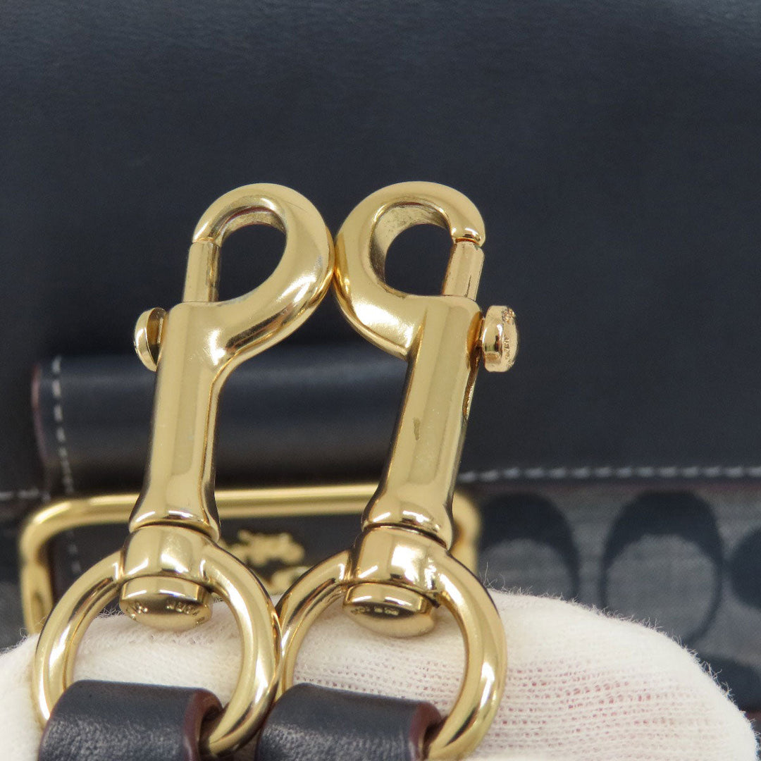 COACH Shoulder Bag CH137 Canvas, Leather Navy Signature Women Used Authentic