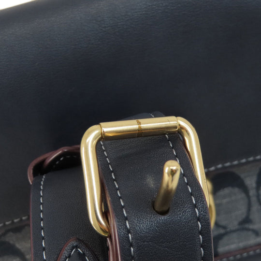 COACH Shoulder Bag CH137 Canvas, Leather Navy Signature Women Used Authentic