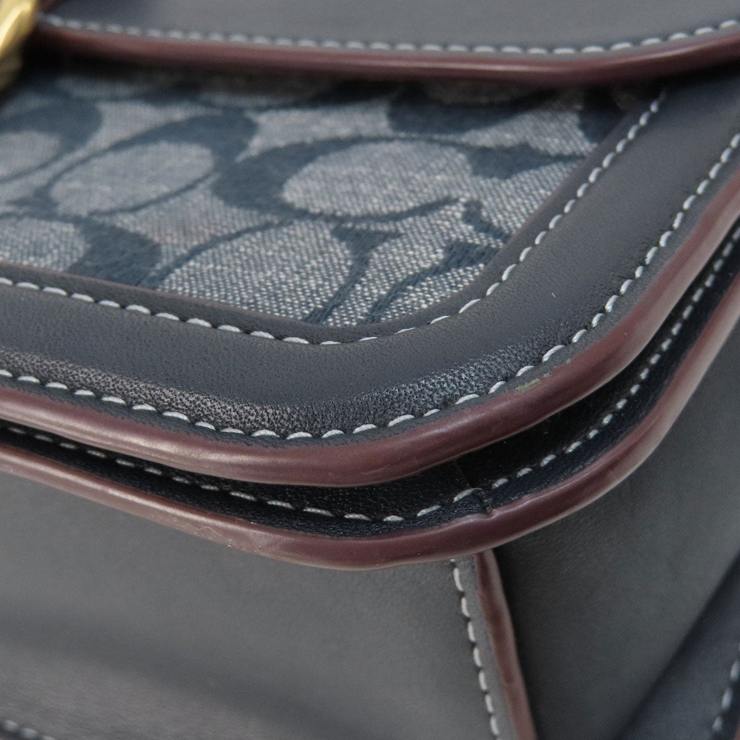 COACH Shoulder Bag CH137 Canvas, Leather Navy Signature Women Used Authentic