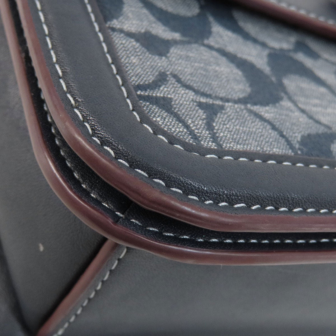 COACH Shoulder Bag CH137 Canvas, Leather Navy Signature Women Used Authentic