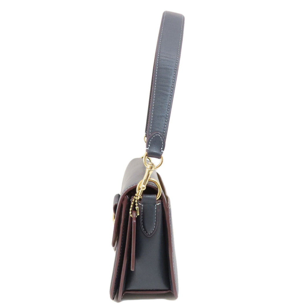 COACH Shoulder Bag CH137 Canvas, Leather Navy Signature Women Used Authentic