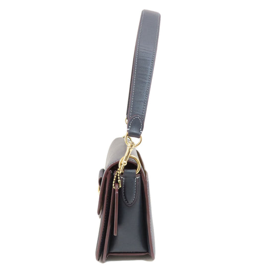 COACH Shoulder Bag CH137 Canvas, Leather Navy Signature Women Used Authentic