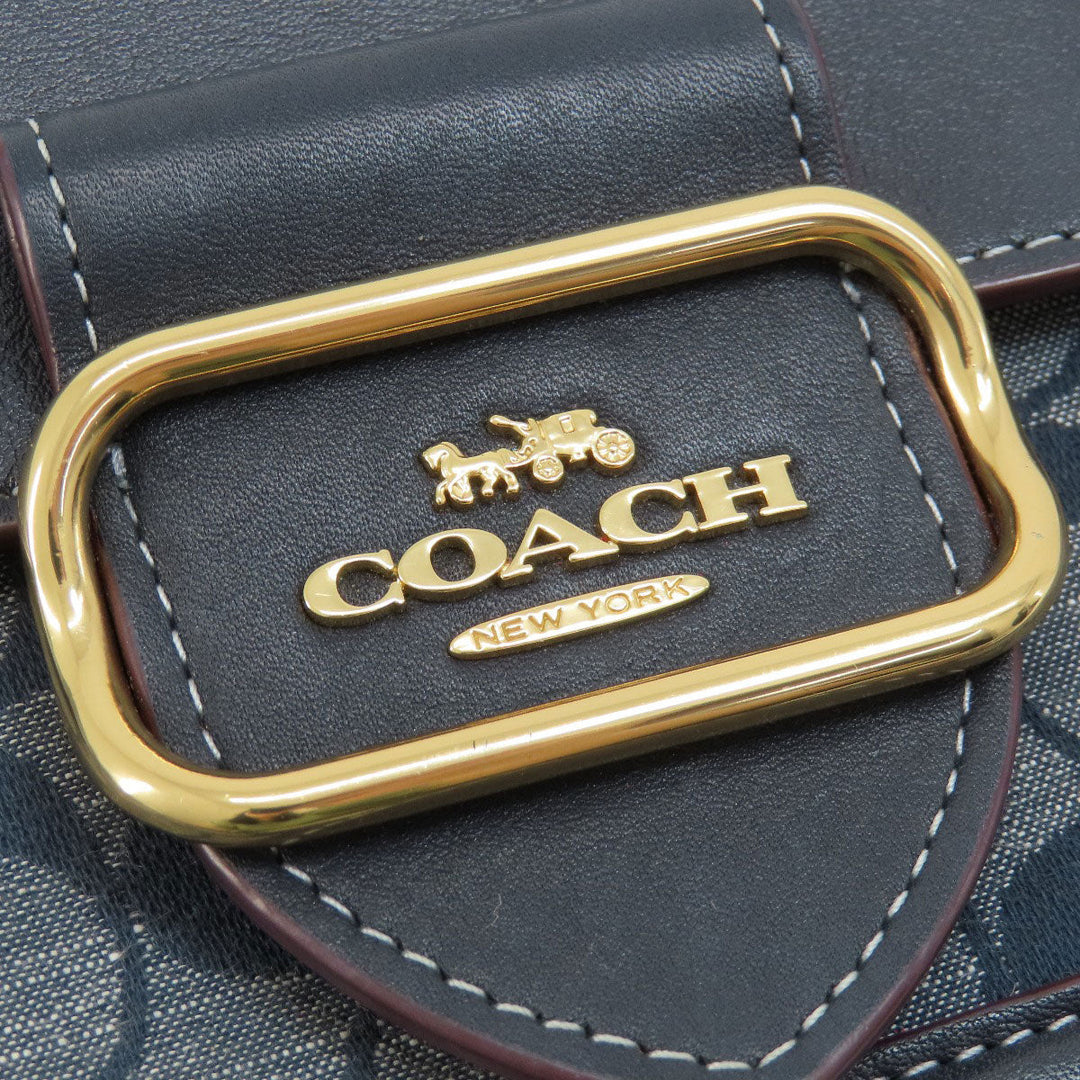 COACH Shoulder Bag CH137 Canvas, Leather Navy Signature Women Used Authentic