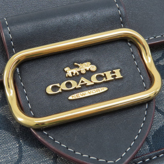 COACH Shoulder Bag CH137 Canvas, Leather Navy Signature Women Used Authentic