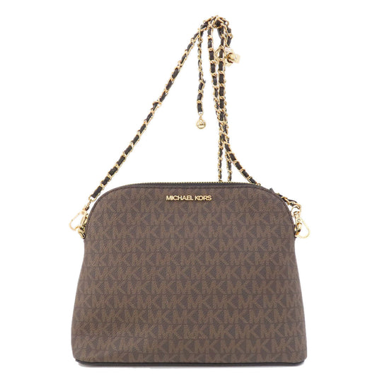 MICHAEL KORS Shoulder Bag PVC Brown MK Signature ChainShoulder Women Used Authentic
