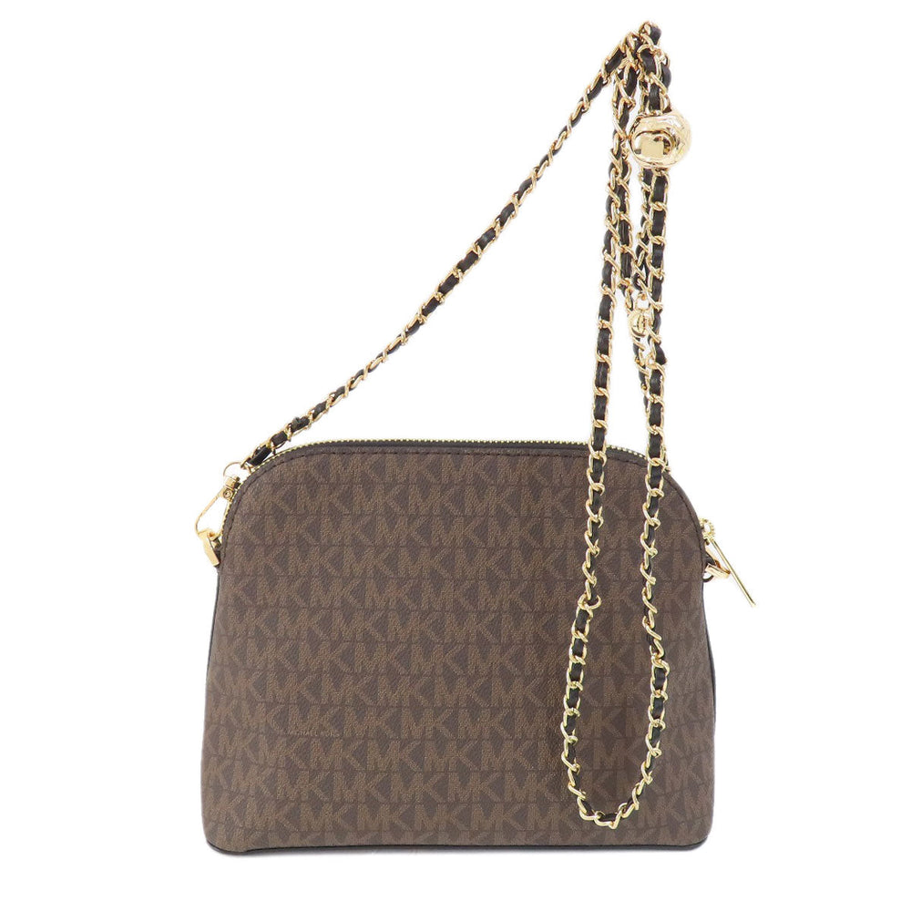 MICHAEL KORS Shoulder Bag PVC Brown MK Signature ChainShoulder Women Used Authentic