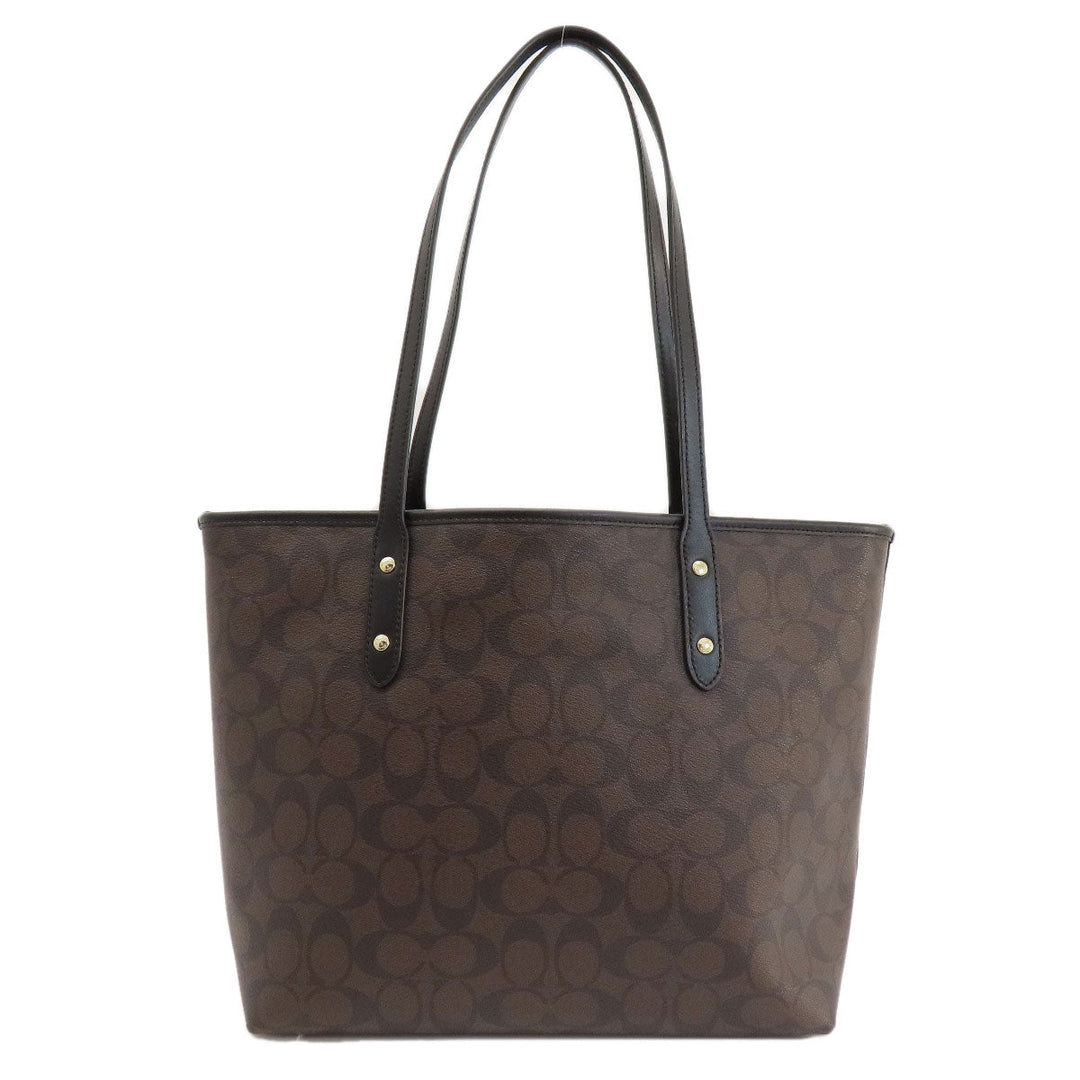 COACH Tote Bag F58292 PVC Brown Signature Women Used Authentic