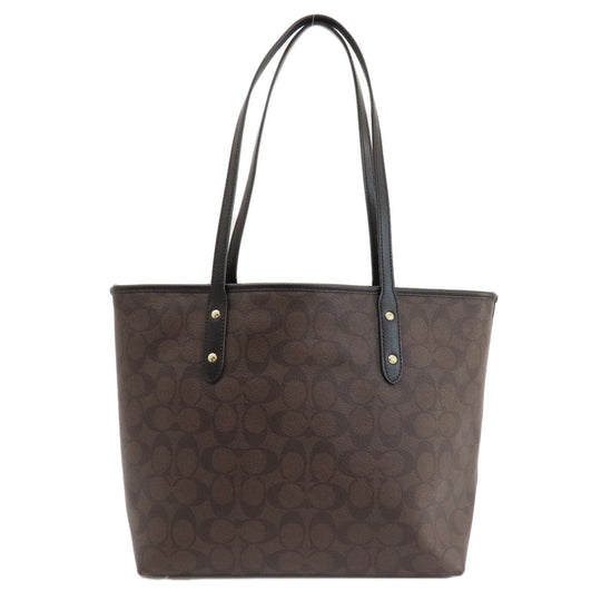 COACH Tote Bag F58292 PVC Brown Signature Women Used Authentic