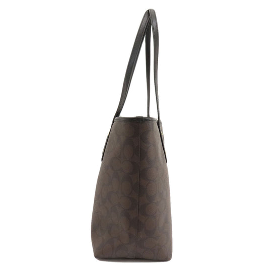 COACH Tote Bag F58292 PVC Brown Signature Women Used Authentic