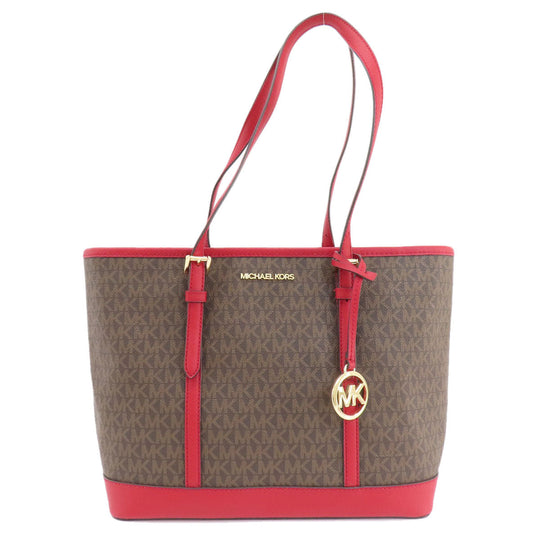 MICHAEL KORS Tote Bag PVC Brown MK signature Women Used Authentic