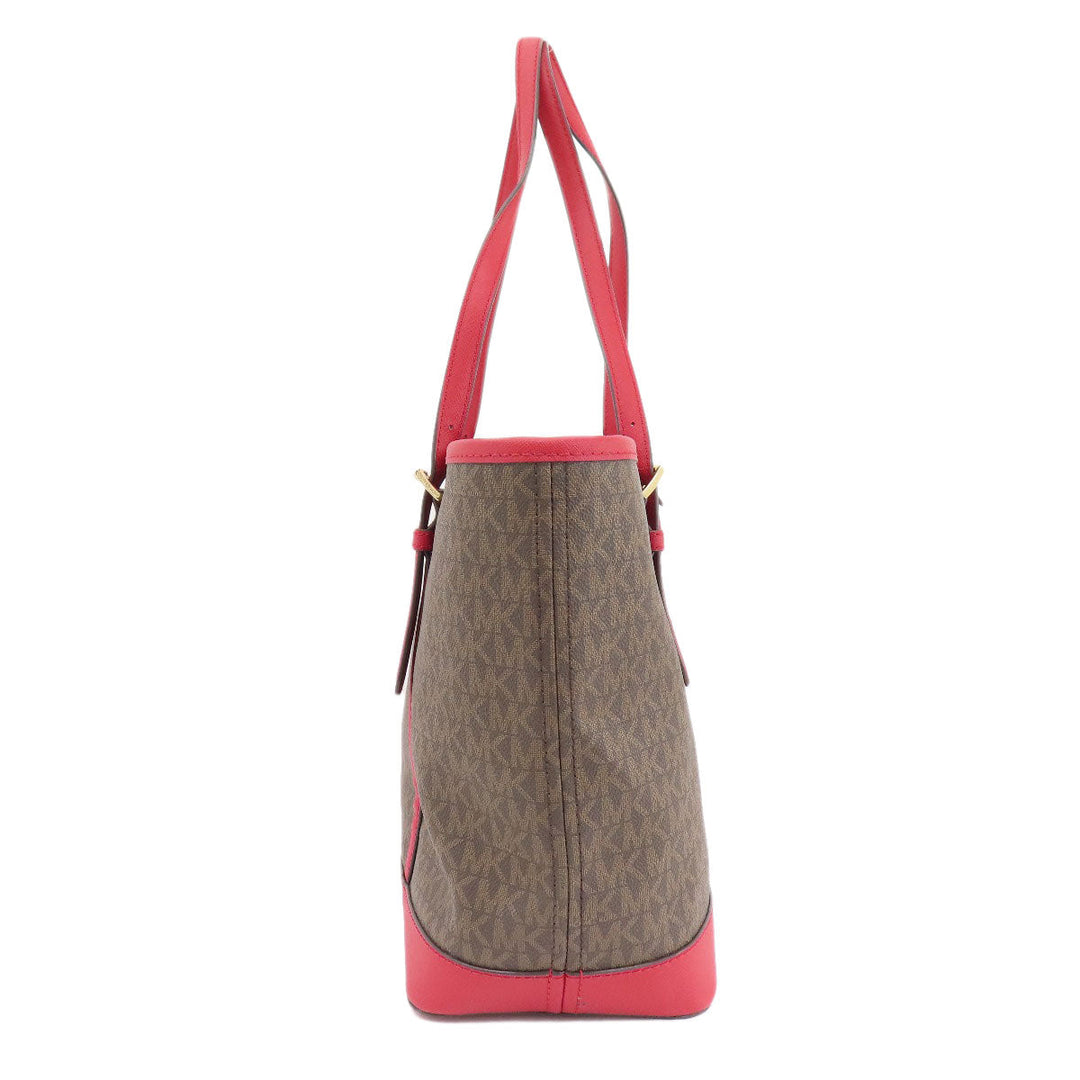 MICHAEL KORS Tote Bag PVC Brown MK signature Women Used Authentic