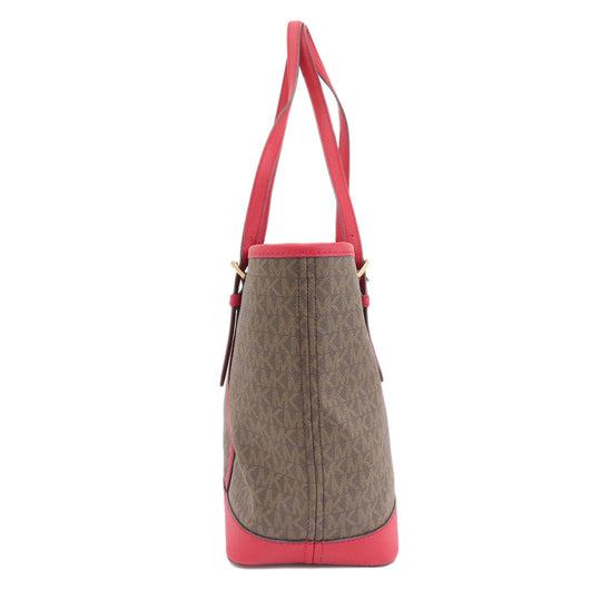 MICHAEL KORS Tote Bag PVC Brown MK signature Women Used Authentic