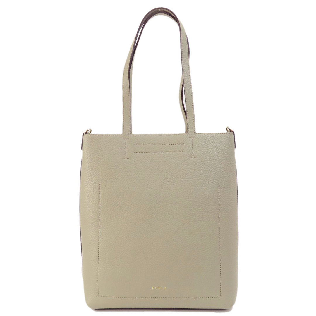 Furla Tote Bag leather gray Arch logo 2WAY Women Used Authentic