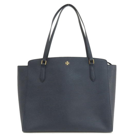 Tory Burch Tote Bag leather Navy logo Women Used Authentic