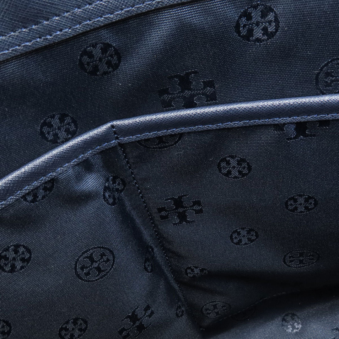 Tory Burch Tote Bag leather Navy logo Women Used Authentic