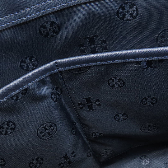 Tory Burch Tote Bag leather Navy logo Women Used Authentic