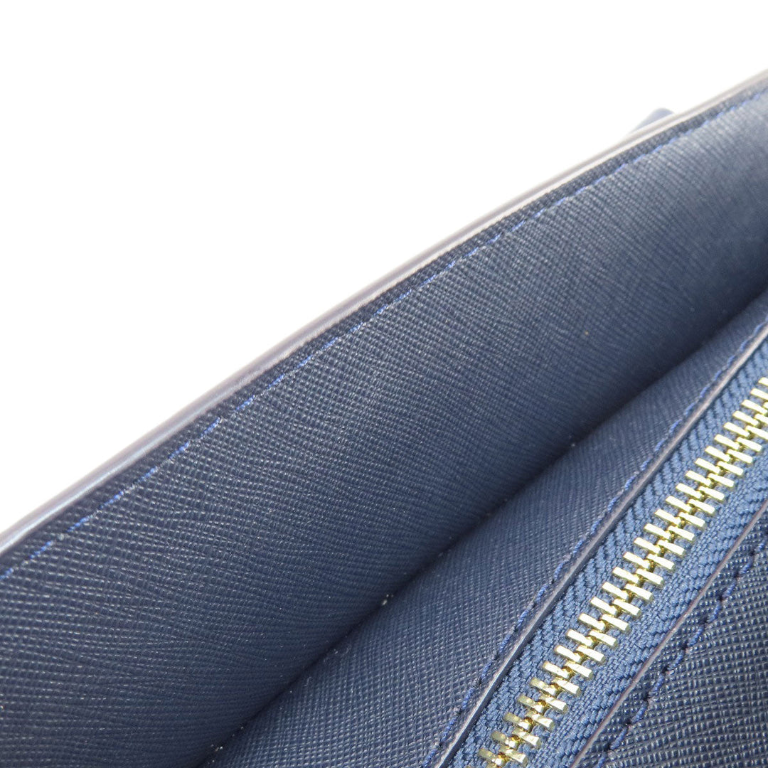 Tory Burch Tote Bag leather Navy logo Women Used Authentic