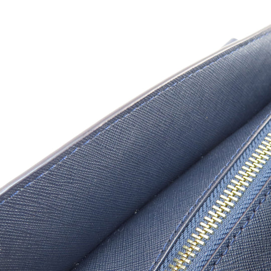 Tory Burch Tote Bag leather Navy logo Women Used Authentic