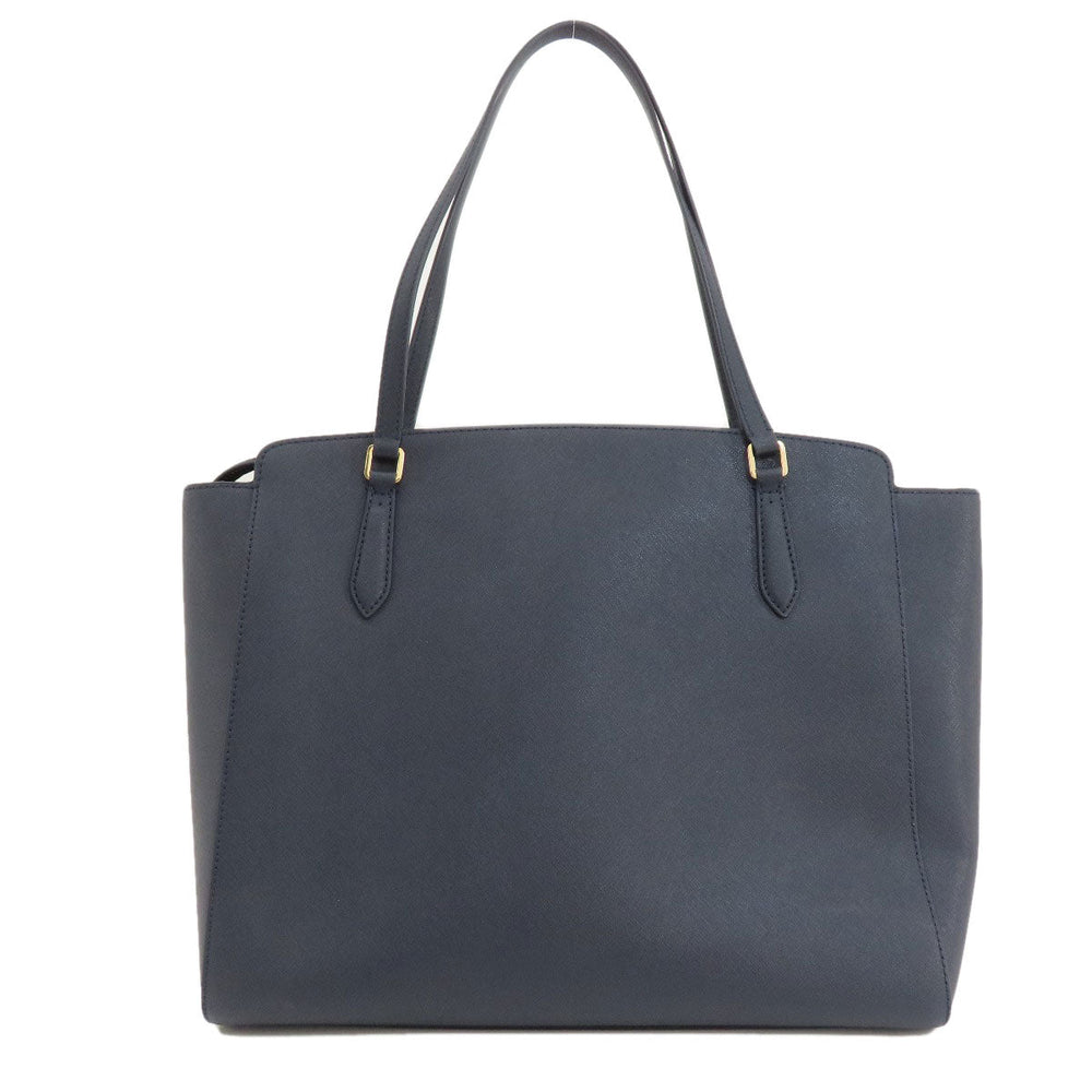Tory Burch Tote Bag leather Navy logo Women Used Authentic