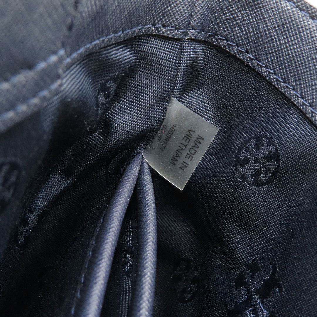 Tory Burch Tote Bag leather Navy logo Women Used Authentic
