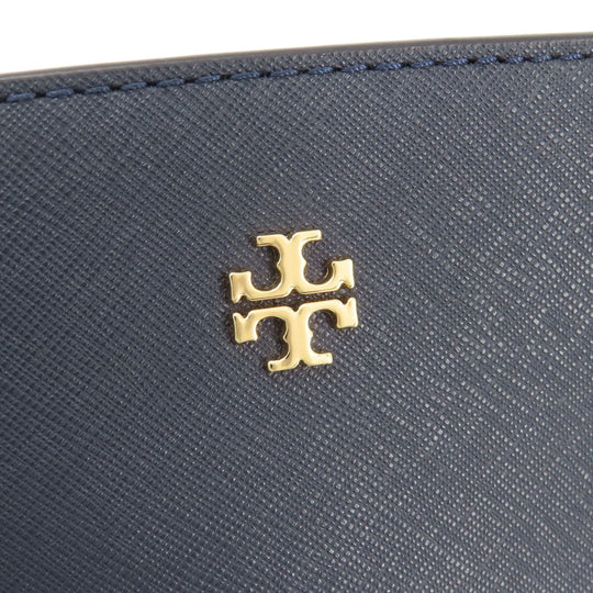 Tory Burch Tote Bag leather Navy logo Women Used Authentic