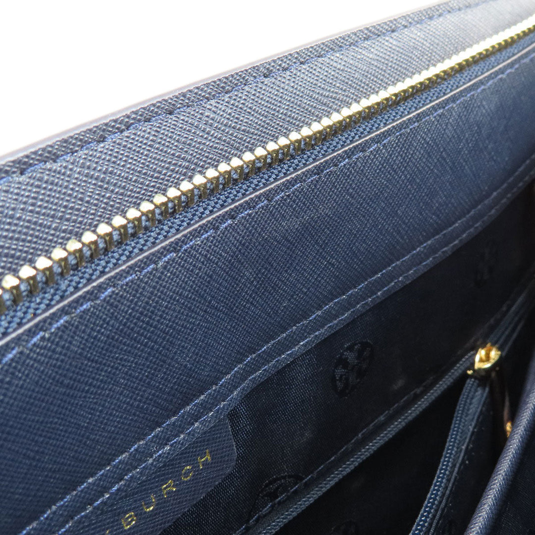 Tory Burch Tote Bag leather Navy logo Women Used Authentic