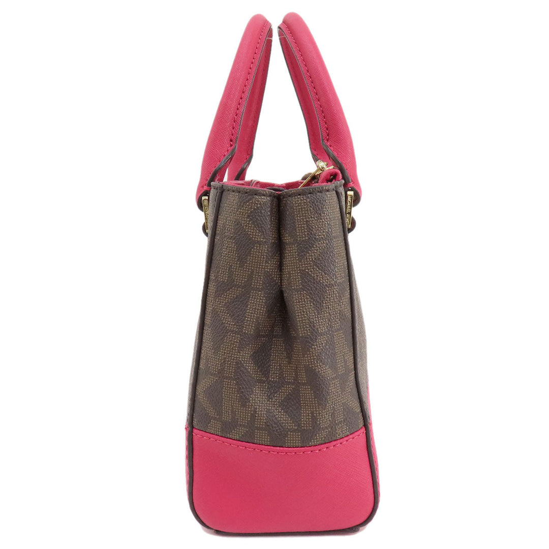 MICHAEL KORS Handbag PVC Brown MK Signature 2WAY Women Used Authentic