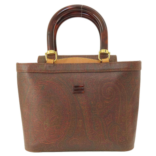 ETRO Handbag PVC Brown Paisley Pattern Women Used Authentic
