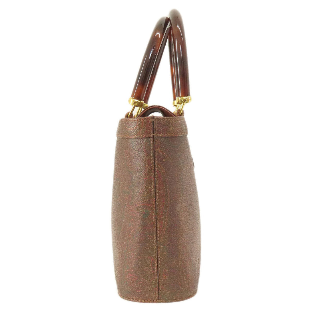 ETRO Handbag PVC Brown Paisley Pattern Women Used Authentic