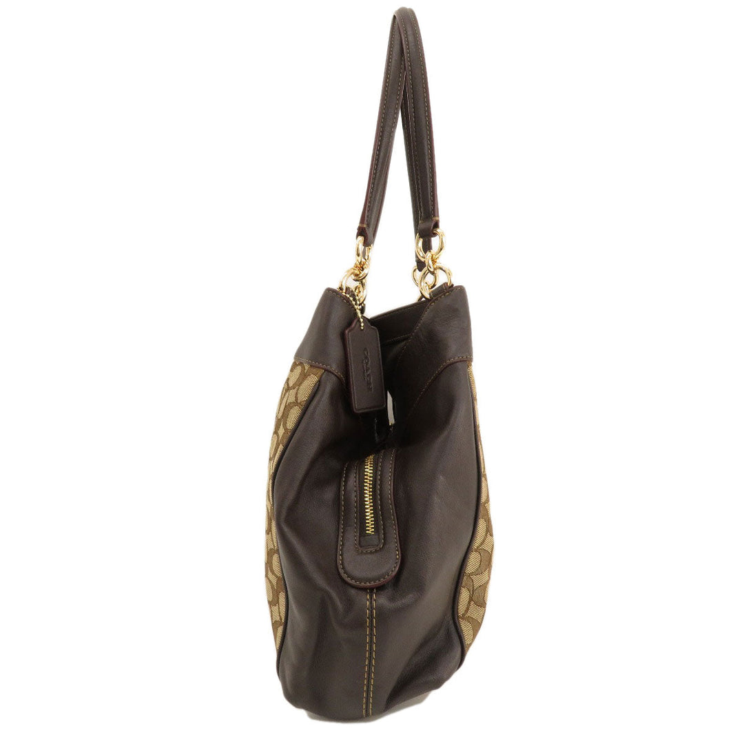 COACH Tote Bag F57612 Canvas, Leather Brown Signature Women Used Authentic