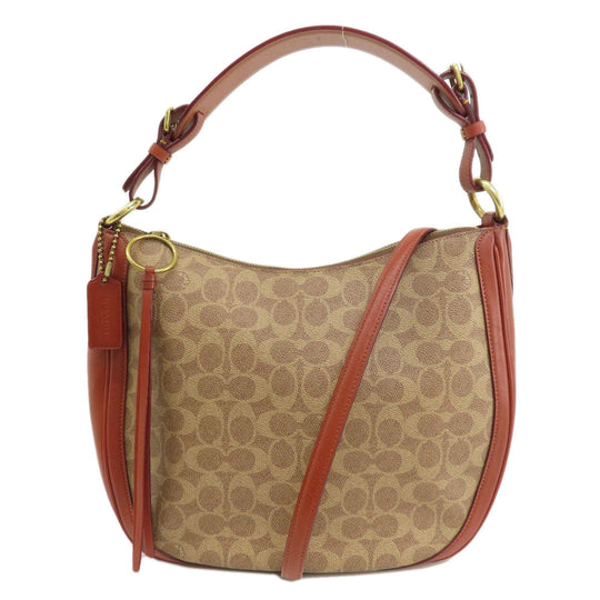 COACH Handbag 38580 PVC Brown Sutton Hobo Signature 2WAY Women Used Authentic