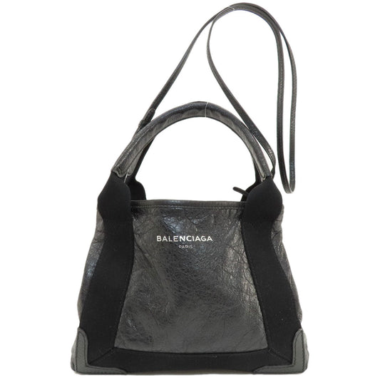 BALENCIAGA Handbag 390346 leather black Navy Cabas XS 2WAY Women Used Authentic