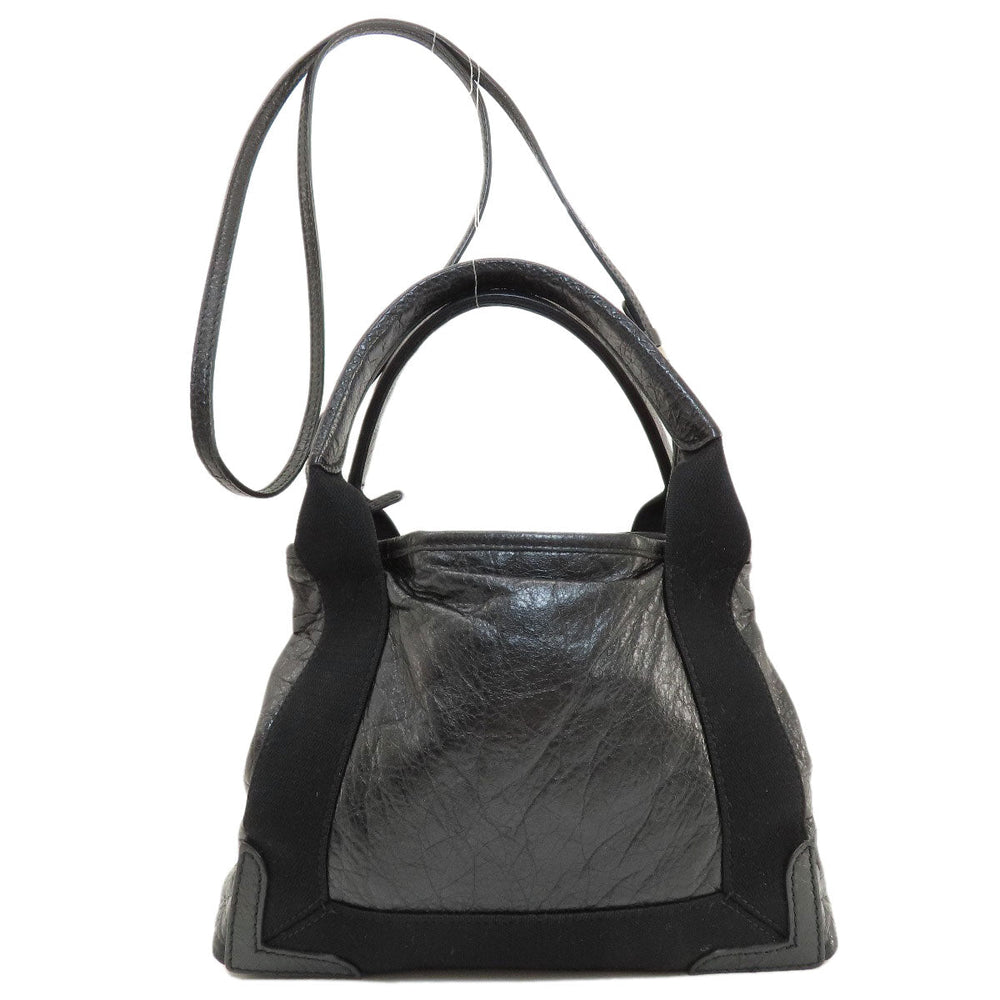 BALENCIAGA Handbag 390346 leather black Navy Cabas XS 2WAY Women Used Authentic