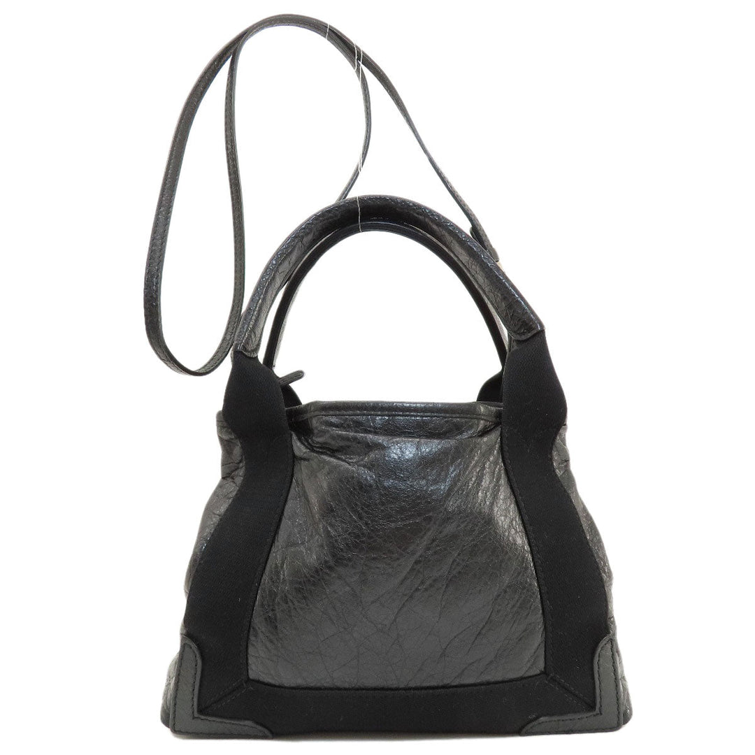 BALENCIAGA Handbag 390346 leather black Navy Cabas XS 2WAY Women Used Authentic