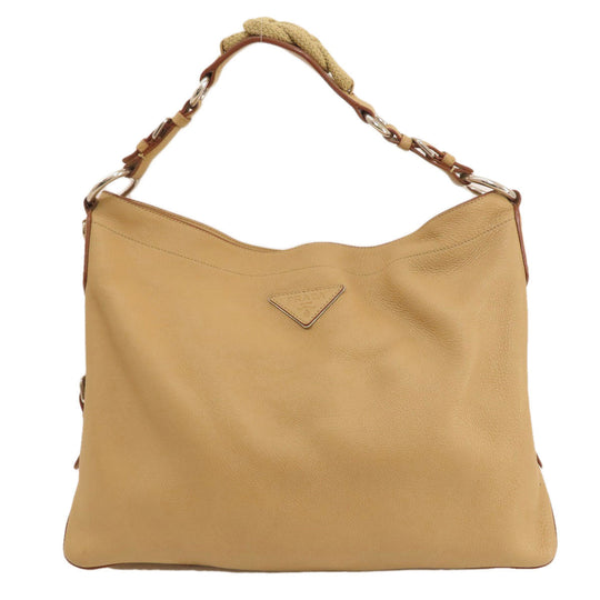 PRADA Tote Bag leather beige logo one belt Women Used Authentic