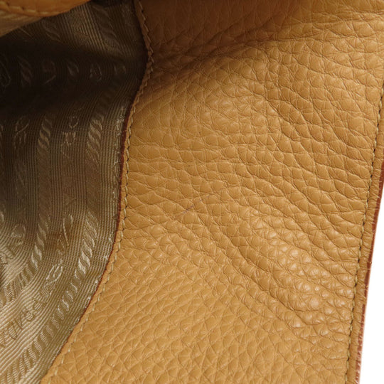PRADA Tote Bag leather beige logo one belt Women Used Authentic