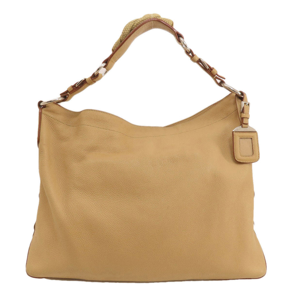 PRADA Tote Bag leather beige logo one belt Women Used Authentic