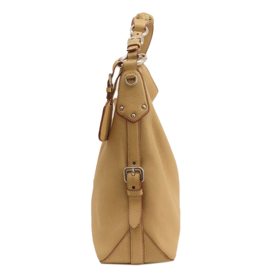 PRADA Tote Bag leather beige logo one belt Women Used Authentic
