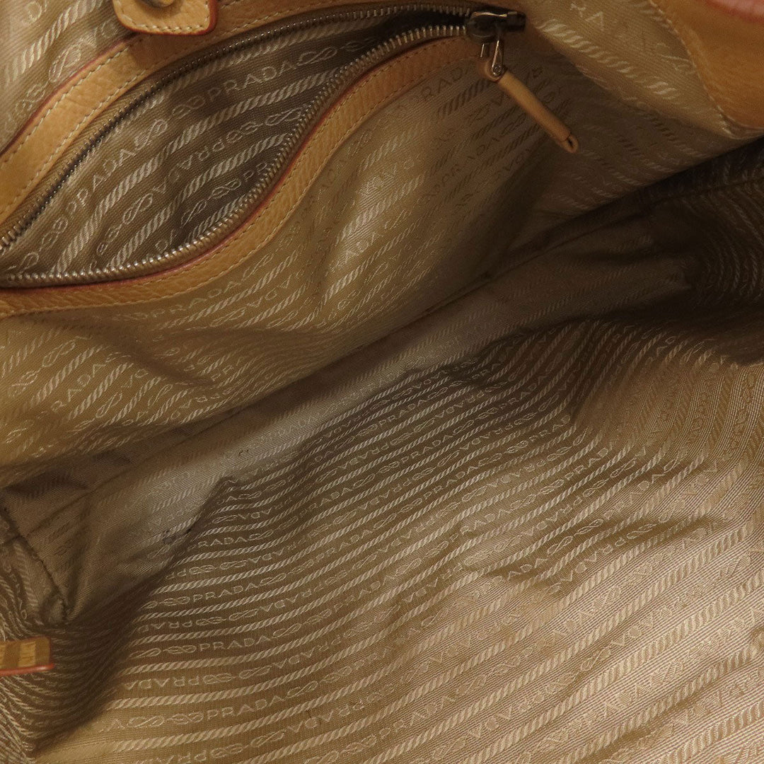 PRADA Tote Bag leather beige logo one belt Women Used Authentic