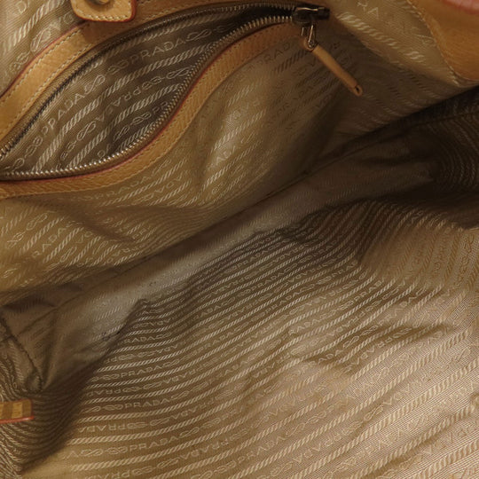 PRADA Tote Bag leather beige logo one belt Women Used Authentic