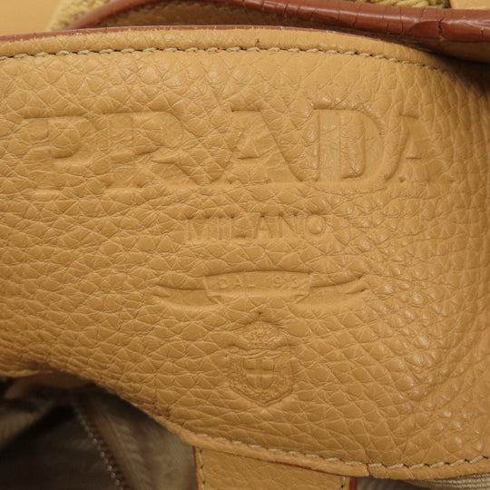 PRADA Tote Bag leather beige logo one belt Women Used Authentic