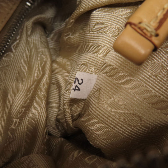 PRADA Tote Bag leather beige logo one belt Women Used Authentic