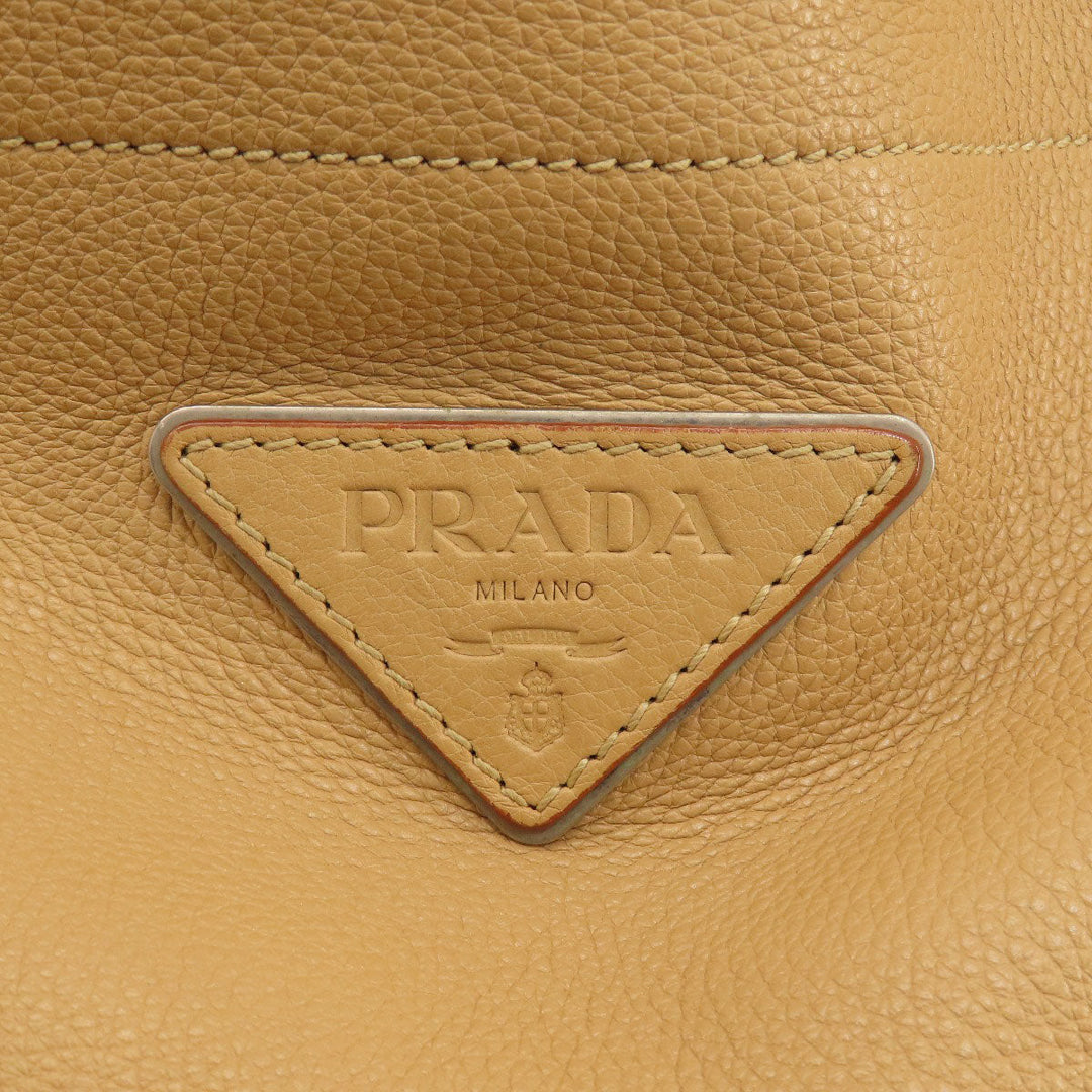 PRADA Tote Bag leather beige logo one belt Women Used Authentic