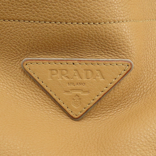 PRADA Tote Bag leather beige logo one belt Women Used Authentic