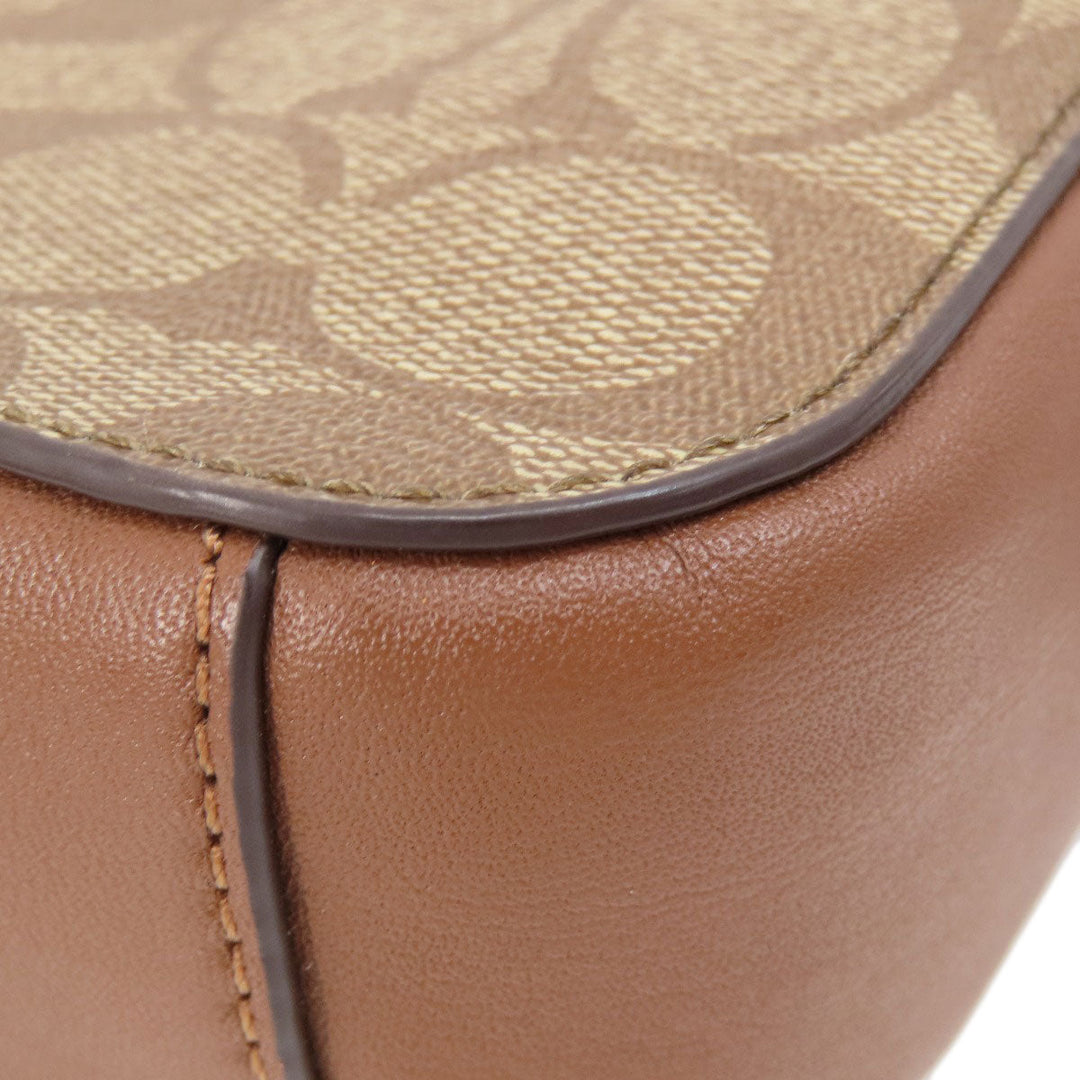 COACH Shoulder Bag 91677 PVC Brown Signature Women Used Authentic